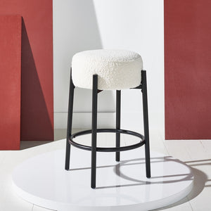 Safavieh Paisleigh Boucle Metal Leg Counter Stool Ivory / Black Wood / Fabric / Foam / Metal SFV5032A