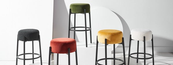 Safavieh Paisleigh Boucle Metal Leg Counter Stool Ivory / Black Wood / Fabric / Foam / Metal SFV5032A