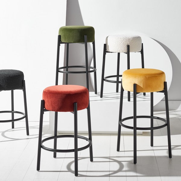 Safavieh Paisleigh Boucle Metal Leg Counter Stool Ivory / Black Wood / Fabric / Foam / Metal SFV5032A