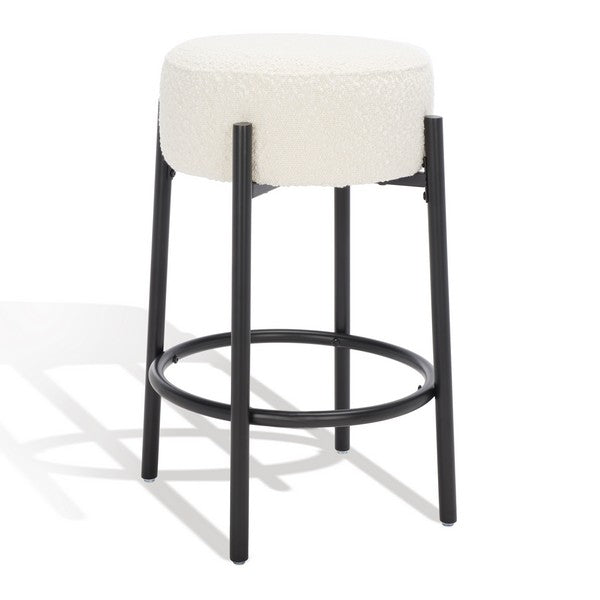 Safavieh Paisleigh Boucle Metal Leg Counter Stool Ivory / Black Wood / Fabric / Foam / Metal SFV5032A