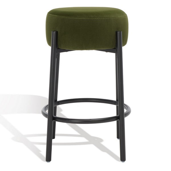 Safavieh Paisleigh Metal Leg Counter Stool Forest Green / Black Wood / Fabric / Foam / Metal SFV5032E