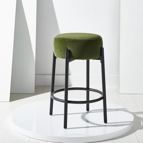Safavieh Paisleigh Metal Leg Counter Stool Forest Green / Black Wood / Fabric / Foam / Metal SFV5032E