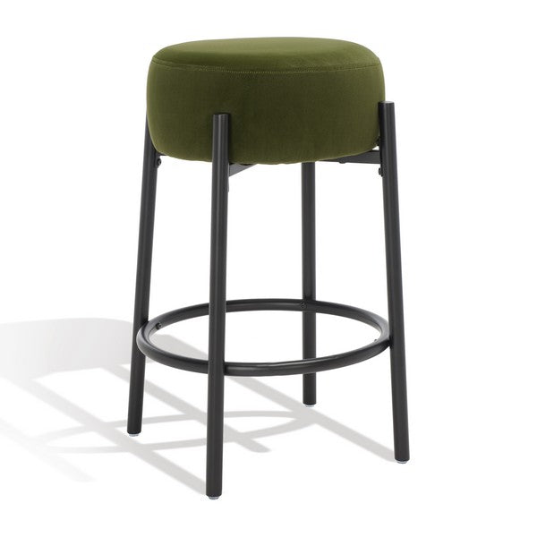 Safavieh Paisleigh Metal Leg Counter Stool Forest Green / Black Wood / Fabric / Foam / Metal SFV5032E