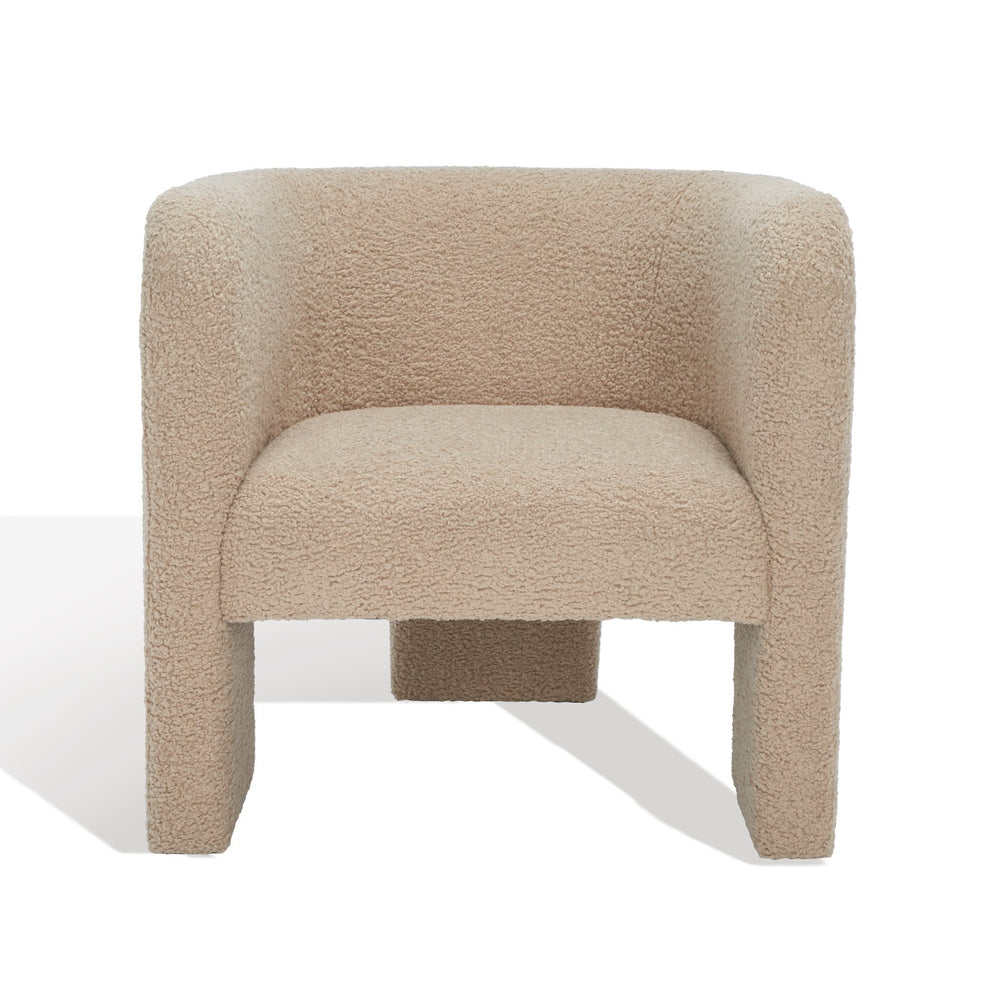 Safavieh Sammie Chic Light Brown Faux Shearling Accent Chair - Modern Barrel Back Design With Tripod Base Light Brown Wood ,Fabric ,Foam Sfv5034c
