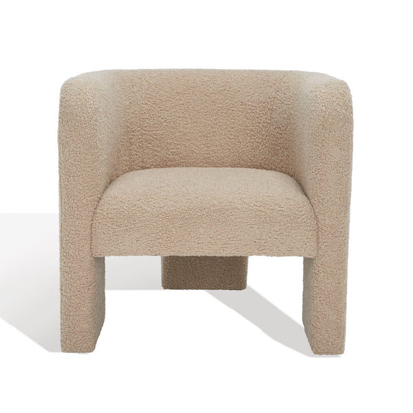 Safavieh Sammie Chic Light Brown Faux Shearling Accent Chair - Modern Barrel Back Design With Tripod Base Light Brown Wood ,Fabric ,Foam Sfv5034c