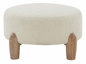 Safavieh Perez Scandinavian Round Ottoman Ivory / Natural Wood / Fabric / Foam SFV5036A