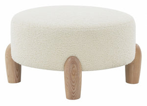 Safavieh Perez Scandinavian Round Ottoman Ivory / Natural Wood / Fabric / Foam SFV5036A