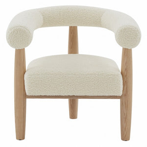 Safavieh Jackie Curved Back Accent Chair Ivory / Natural Wood / Fabric / Foam SFV5038A