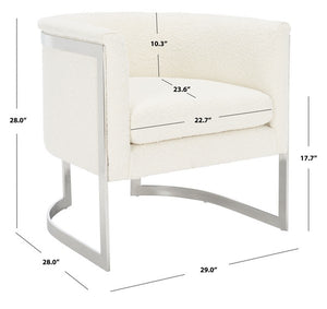 Safavieh Gabby Boucle Barrel Back Accent Chair Ivory / Silver Wood / Fabric / Foam / Metal SFV5039A