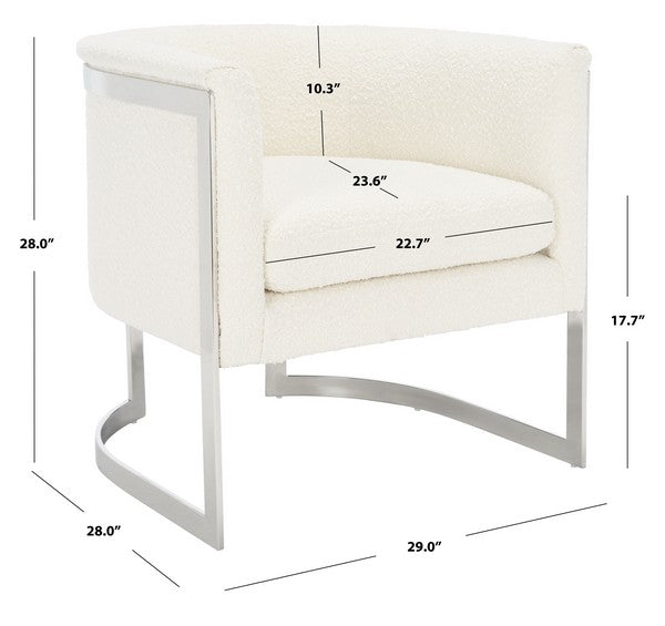 Safavieh Gabby Boucle Barrel Back Accent Chair Ivory / Silver Wood / Fabric / Foam / Metal SFV5039A