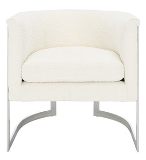 Safavieh Gabby Boucle Barrel Back Accent Chair Ivory / Silver Wood / Fabric / Foam / Metal SFV5039A