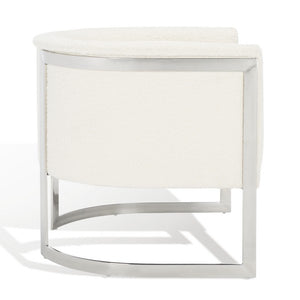 Safavieh Gabby Boucle Barrel Back Accent Chair Ivory / Silver Wood / Fabric / Foam / Metal SFV5039A
