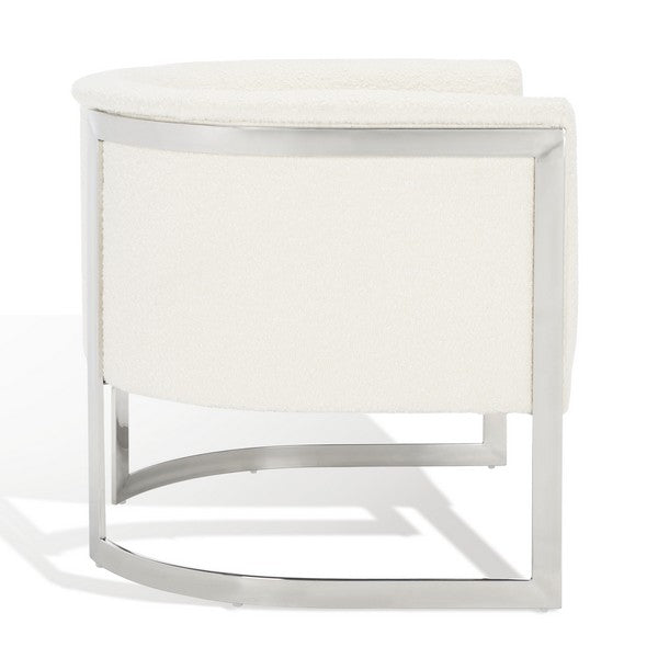 Safavieh Gabby Boucle Barrel Back Accent Chair Ivory / Silver Wood / Fabric / Foam / Metal SFV5039A