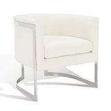 Safavieh Gabby Boucle Barrel Back Accent Chair Ivory / Silver Wood / Fabric / Foam / Metal SFV5039A