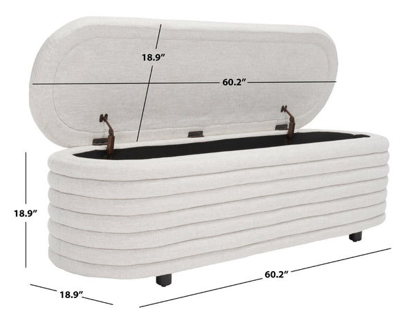 Safavieh JAYMIE Boucle Storage Bench - Modern Design with Hidden Compartment for Stylish Home Organization Taupe / Black SFV5040A