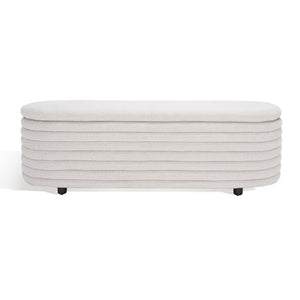 Safavieh JAYMIE Boucle Storage Bench - Modern Design with Hidden Compartment for Stylish Home Organization Taupe / Black SFV5040A