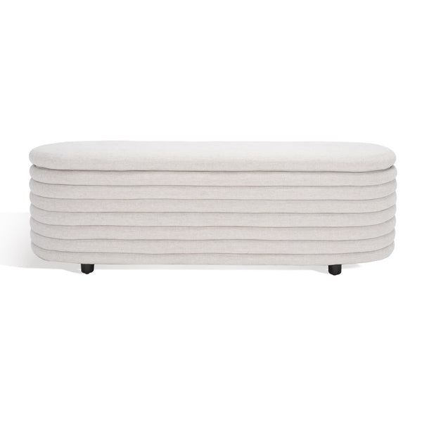 Safavieh JAYMIE Boucle Storage Bench - Modern Design with Hidden Compartment for Stylish Home Organization Taupe / Black SFV5040A