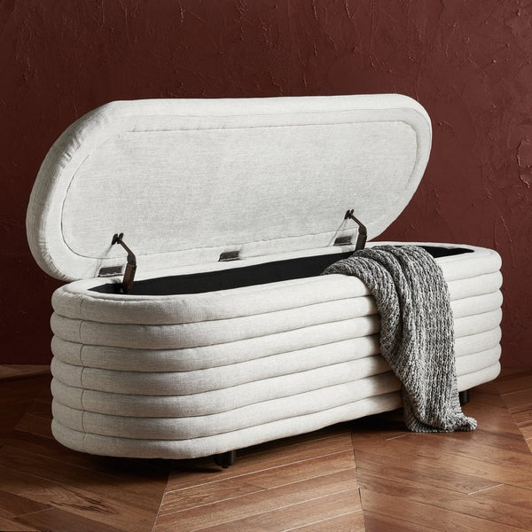 Safavieh JAYMIE Boucle Storage Bench - Modern Design with Hidden Compartment for Stylish Home Organization Taupe / Black SFV5040A