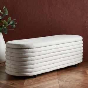 Safavieh JAYMIE Boucle Storage Bench - Modern Design with Hidden Compartment for Stylish Home Organization Taupe / Black SFV5040A