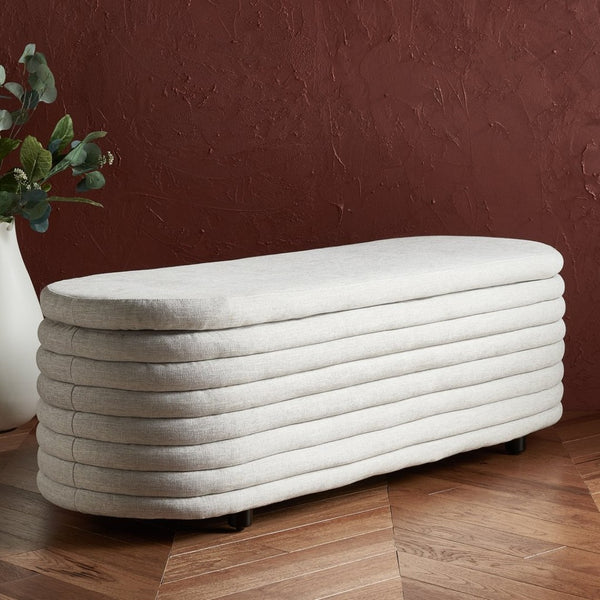 Safavieh JAYMIE Boucle Storage Bench - Modern Design with Hidden Compartment for Stylish Home Organization Taupe / Black SFV5040A