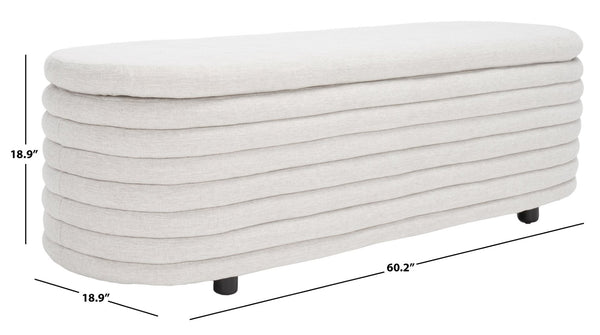 Safavieh JAYMIE Boucle Storage Bench - Modern Design with Hidden Compartment for Stylish Home Organization Taupe / Black SFV5040A