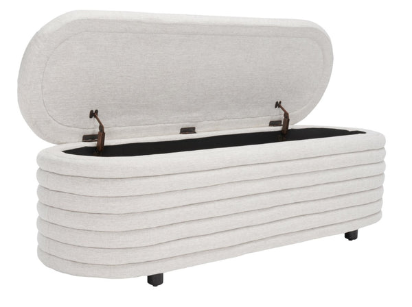 Safavieh JAYMIE Boucle Storage Bench - Modern Design with Hidden Compartment for Stylish Home Organization Taupe / Black SFV5040A