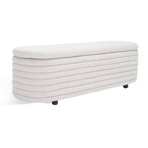 Safavieh JAYMIE Boucle Storage Bench - Modern Design with Hidden Compartment for Stylish Home Organization Taupe / Black SFV5040A