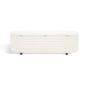 Safavieh JAYMIE Boucle Storage Bench - Modern Design with Hidden Compartment for Stylish Home Organization Ivory / Black SFV5040B