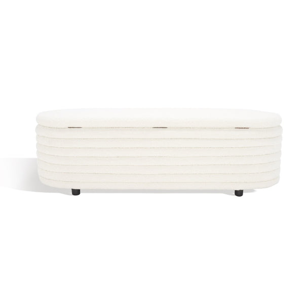 Safavieh JAYMIE Boucle Storage Bench - Modern Design with Hidden Compartment for Stylish Home Organization Ivory / Black SFV5040B