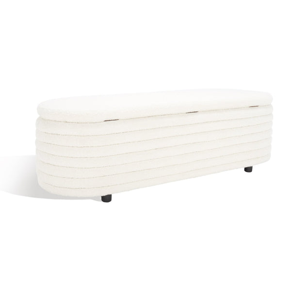 Safavieh JAYMIE Boucle Storage Bench - Modern Design with Hidden Compartment for Stylish Home Organization Ivory / Black SFV5040B