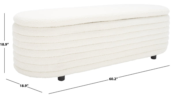 Safavieh JAYMIE Boucle Storage Bench - Modern Design with Hidden Compartment for Stylish Home Organization Ivory / Black SFV5040B