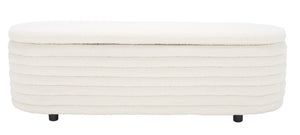 Safavieh JAYMIE Boucle Storage Bench - Modern Design with Hidden Compartment for Stylish Home Organization Ivory / Black SFV5040B