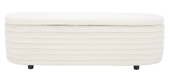 Safavieh JAYMIE Boucle Storage Bench - Modern Design with Hidden Compartment for Stylish Home Organization Ivory / Black SFV5040B