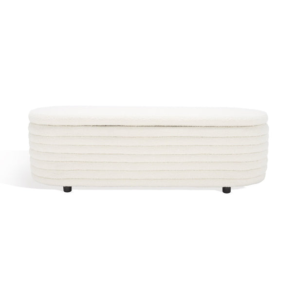 Safavieh JAYMIE Boucle Storage Bench - Modern Design with Hidden Compartment for Stylish Home Organization Ivory / Black SFV5040B