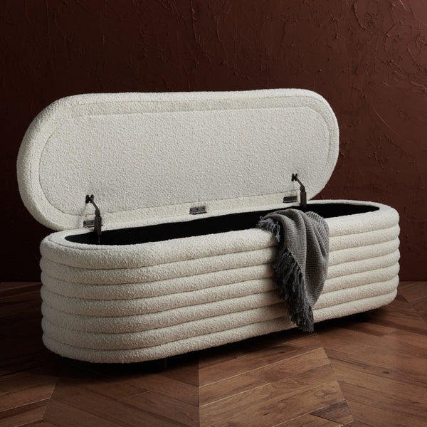 Safavieh JAYMIE Boucle Storage Bench - Modern Design with Hidden Compartment for Stylish Home Organization Ivory / Black SFV5040B