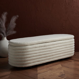 Safavieh JAYMIE Boucle Storage Bench - Modern Design with Hidden Compartment for Stylish Home Organization Ivory / Black SFV5040B