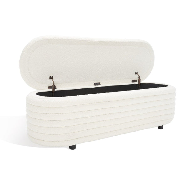 Safavieh JAYMIE Boucle Storage Bench - Modern Design with Hidden Compartment for Stylish Home Organization Ivory / Black SFV5040B