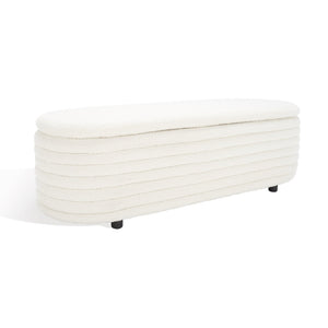Safavieh JAYMIE Boucle Storage Bench - Modern Design with Hidden Compartment for Stylish Home Organization Ivory / Black SFV5040B