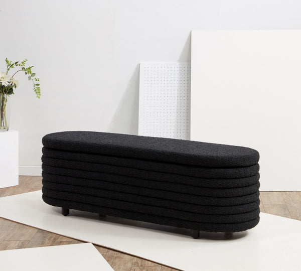 Safavieh JAYMIE Boucle Storage Bench - Modern Design with Hidden Compartment for Stylish Home Organization Black / Black SFV5040C