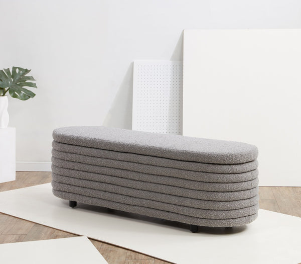 Safavieh JAYMIE Boucle Storage Bench - Modern Design with Hidden Compartment for Stylish Home Organization Dark Grey / Black SFV5040D