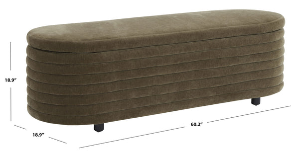 Safavieh JAYMIE Boucle Storage Bench - Modern Design with Hidden Compartment for Stylish Home Organization Dark Olive / Black SFV5040E