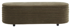 Safavieh JAYMIE Boucle Storage Bench - Modern Design with Hidden Compartment for Stylish Home Organization Dark Olive / Black SFV5040E