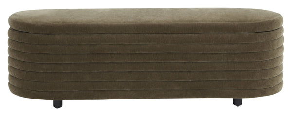 Safavieh JAYMIE Boucle Storage Bench - Modern Design with Hidden Compartment for Stylish Home Organization Dark Olive / Black SFV5040E