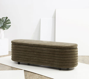 Safavieh JAYMIE Boucle Storage Bench - Modern Design with Hidden Compartment for Stylish Home Organization Dark Olive / Black SFV5040E