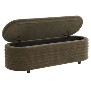 Safavieh JAYMIE Boucle Storage Bench - Modern Design with Hidden Compartment for Stylish Home Organization Dark Olive / Black SFV5040E