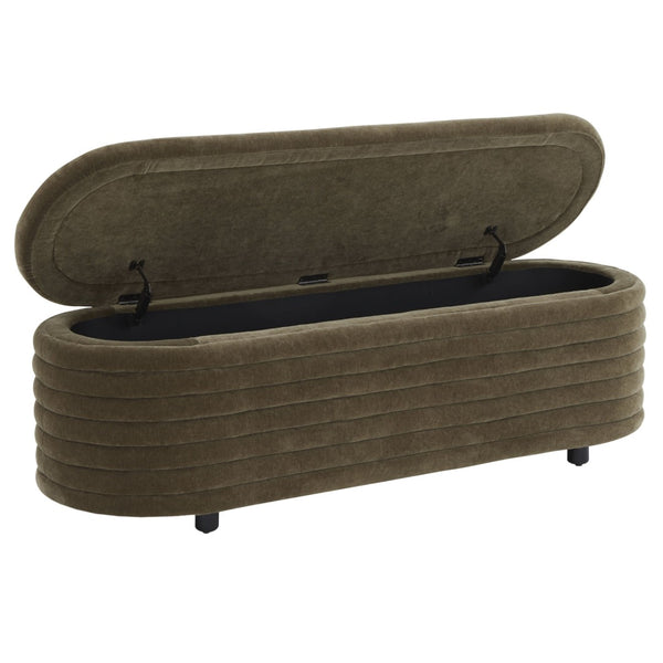 Safavieh JAYMIE Boucle Storage Bench - Modern Design with Hidden Compartment for Stylish Home Organization Dark Olive / Black SFV5040E