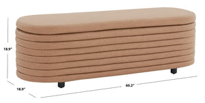 Safavieh JAYMIE Boucle Storage Bench - Modern Design with Hidden Compartment for Stylish Home Organization Camel / Black SFV5040F