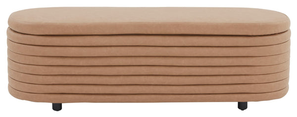 Safavieh JAYMIE Boucle Storage Bench - Modern Design with Hidden Compartment for Stylish Home Organization Camel / Black SFV5040F