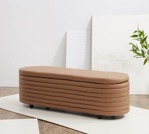 Safavieh JAYMIE Boucle Storage Bench - Modern Design with Hidden Compartment for Stylish Home Organization Camel / Black SFV5040F