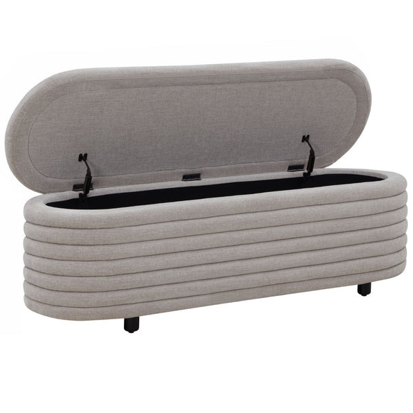 Safavieh JAYMIE Boucle Storage Bench - Modern Design with Hidden Compartment for Stylish Home Organization Light Grey / Black SFV5040G